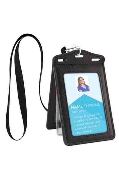Generic Badge Holder Trifold,PU Leather ID Card Holder with Clear ID Window a...