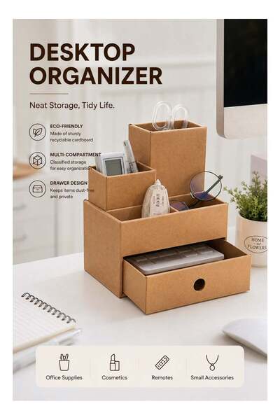 Generic Multi-Compartment Desk Organizer with Drawer, Desktop Storage Organiz...