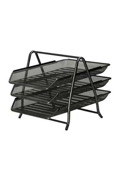 Generic 3-Tier Metal Mesh Document Tray – Black | A4 Paper File Organizer | O...