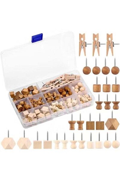 Generic 114 Pcs Wood Push Pins, 2 Colors and 7 Types Decorative Thumb Tacks W...