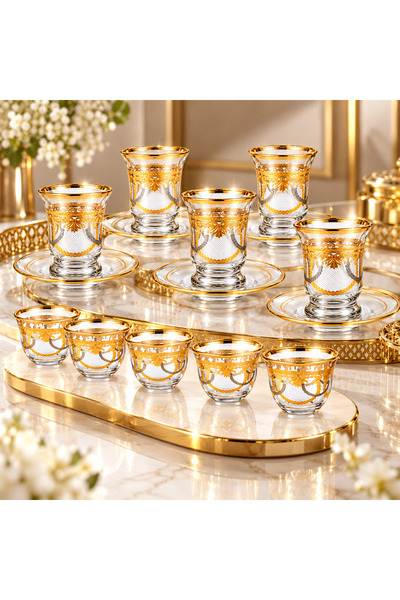 Byblos Turkish Luxury Tea Coffee Set 18 Pieces - 6 Tea Cups with 6 Saucers an...