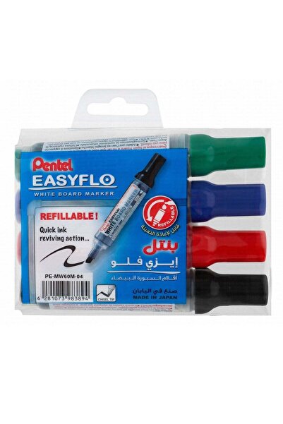 Generic 4-Piece Easyflo Whiteboard Erasable Markers Chisel Tip Multicolour