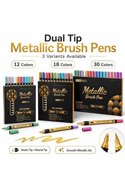 Generic Dual Tip Metallic Brush Pens Set, 12/18/30 Colors Metallic Markers wi...