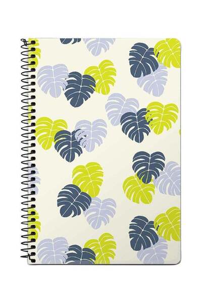 Generic Island Leaves A5 Spiral Notebook White/Grey/Yellow