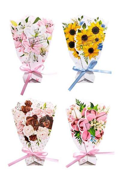 Generic 4PCS Bouquet Greeting Cards, Exquisite 3D Flower Bouquet Blank Note C...