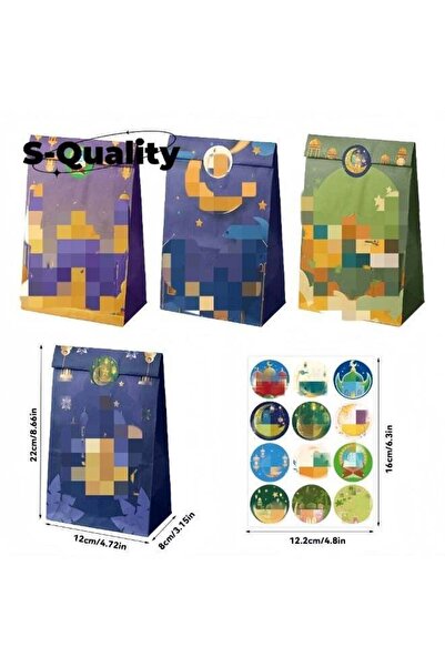 Generic 12pcs Kraft Paper Gift Bags, 4 Designs Assorted with Stickers, Candy ...
