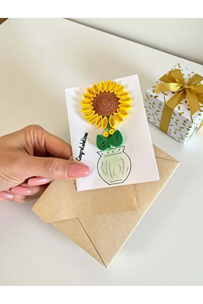 Generic Sunflower Congratulations Handmade Greeting Card with Handmade 3D Pap...