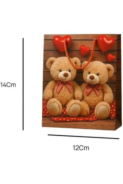 Generic DAY TO DAY Two Teddy With Hearts Printed Kraft Paper Gift Bag With Tw...