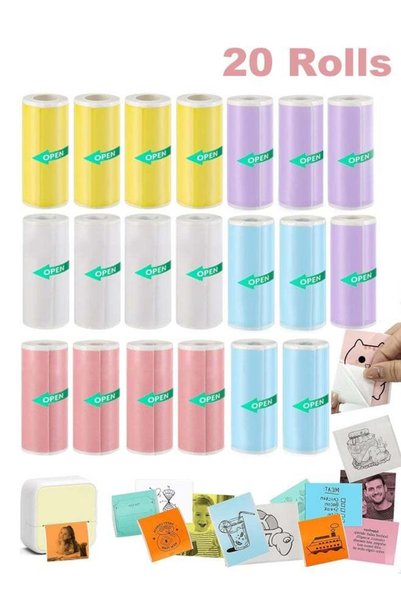 Generic 20 Rolls Colorful Mini Thermal Printer Sticker Paper for Mini Inkless...