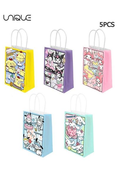 Generic Kraft Gift Bags - 5Pcs Paper Bags with Handles - 5 Styles Reusable Pa...