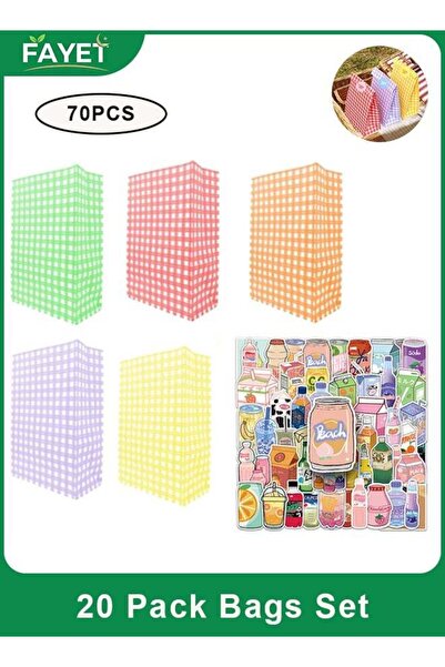 Generic 20 Pack Gingham Party Favor Bags with 50 Stickers , Multicolor Checke...