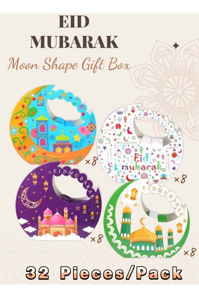 Generic 32 Pieces Decorative Moon-Shape Paper Gift Box Eid Mubarak Candy Cook...