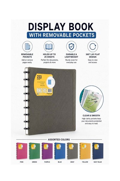 Generic A4 Size Display Book With Removable Plastic Sleeves Assorted Colours