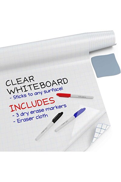 Generic ARS Clear Dry Erase Board Sticker with 3 Dry-Erase Markers - Transpar...