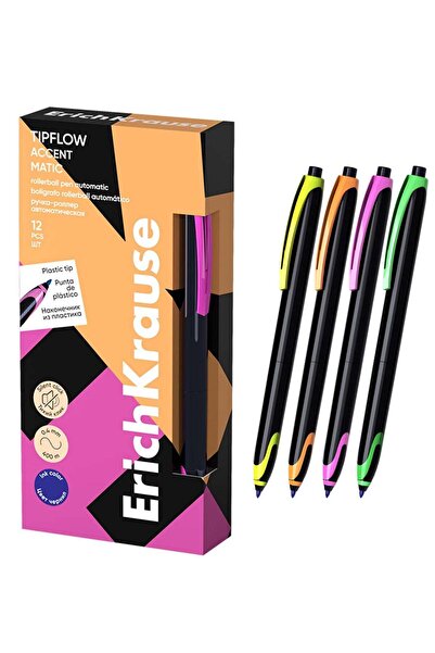 Generic 12-Piece Accent Tipflow Matic Retractable Rollerball Pen Blue Ink