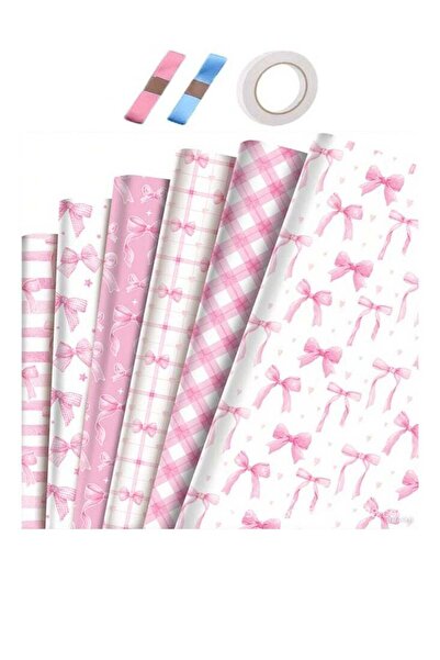 Generic 12-Sheet Pink Bow Themed Gift Wrapping Paper Set (68x50cm) - 6 Patter...