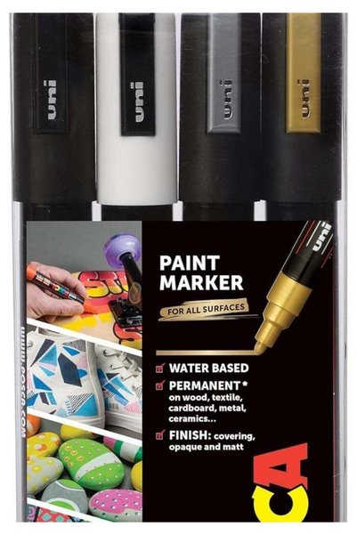 Generic Posca 4 Paint Markers, 5M Medium Set of Mono-Colors with Reversible Tips