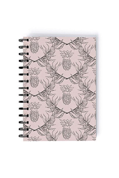 Generic Spiral A5 Notebook Pineapple Motifs Beige and Brown Aesthetics