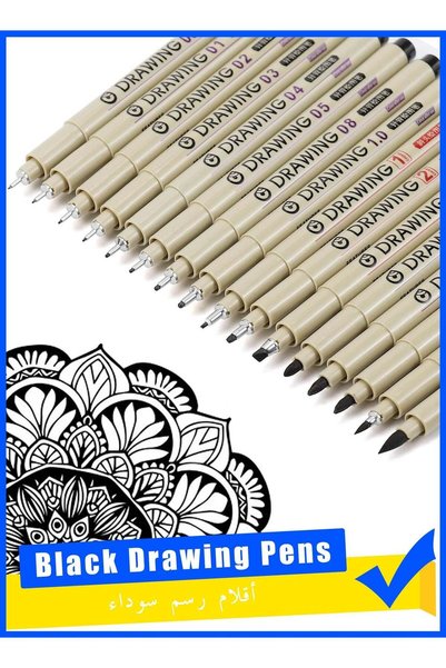 Generic 16 Pcs Black Drawing Pens, Fine Line Waterproof Ink Artist Markers, A...