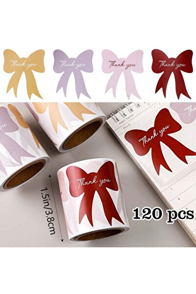 Generic Bow-Shaped Thank You Stickers Roll | 120-Piece Elegant Adhesive Label...