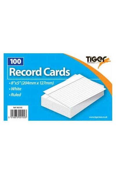 Generic Record/Revision Cards, White 8x5 White Ruled