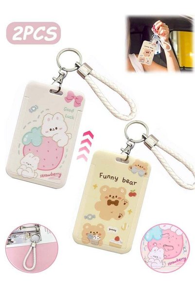 Generic 2 PCS ID Badge Holder, Sliding Cute Cartoon Rabbit Bear Animal ID Bad...