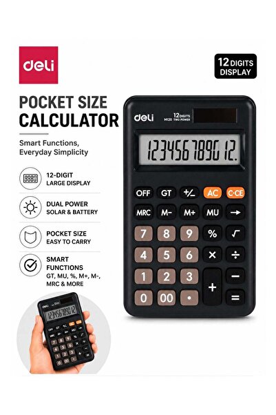 Generic 1-Piece Pocket Size Portable Calculator With 12 Digit Display Black