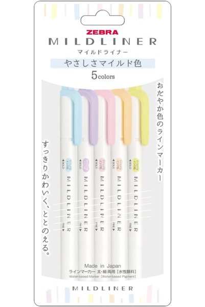Generic ZEBRA Mildliner Fluorescence Pen Set - Soft Mild Colors (5 Pack)