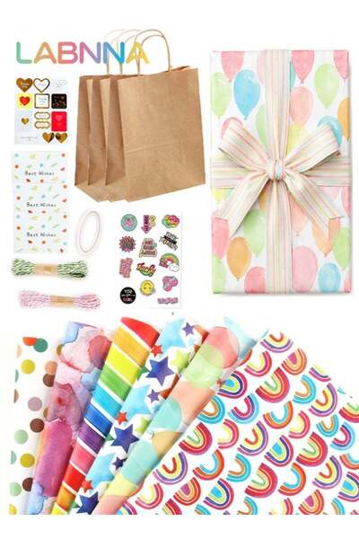 Generic Gift Wrapping Paper Set,All-in-One Gift Packaging Kit with 6 Sheets 7...