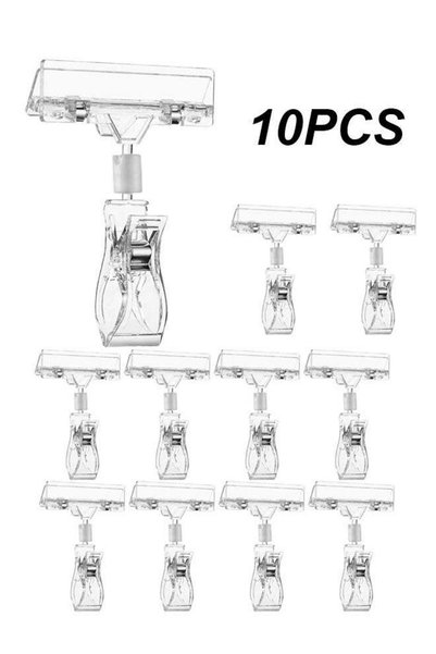 Generic 10 PCS Clear Sign Clips for Merchandise Display, Plastic Retail Doubl...