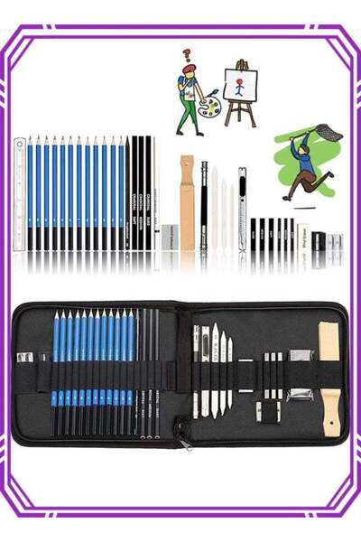 Generic KALOUR Sketching Pencil Set(34 Pack) - Zippered Travel Case - Sketch ...