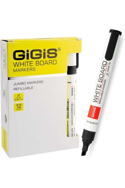 Generic GiGiS White Board Marker with Chisel Tip 12-Pieces, Black
