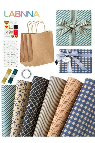Generic Gift Wrapping Paper Set,All-in-One Gift Packaging Kit with 6 Sheets 7...