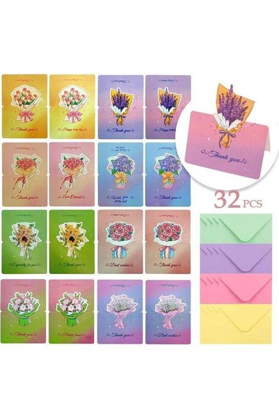 Generic 16 sets of three-dimensional bouquets of flowers creative greeting ca...