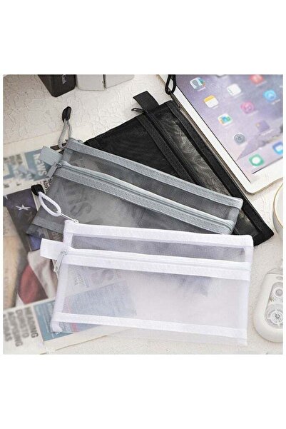 Generic 3 Pcs Mesh Zipper Pen Pouch,Pencil Case Set,Clear Exam Pencil Pouch