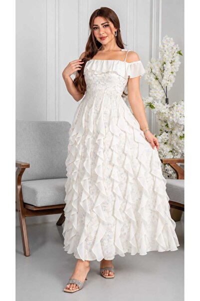 rafeef dress فستان سهره فاخر مكشكش