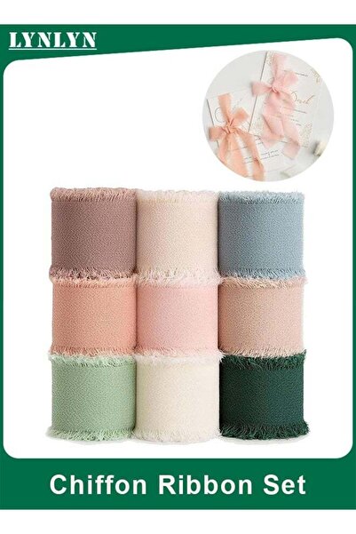 Generic 9 Rolls Chiffon Ribbon Set, 4cm x 5m Each Handmade Frayed Edge Silk C...
