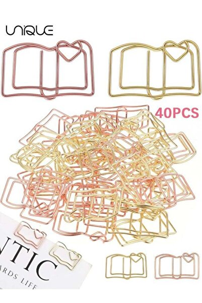Generic 40 Pcs Book Shape Paper Clips, Rose Gold and Gold, Funny Cute Papercl...