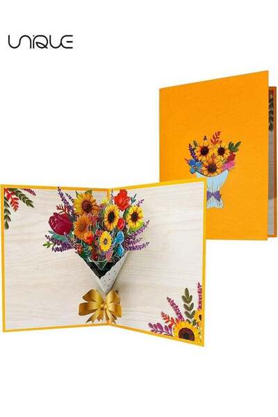 Generic Sunflower Flower Bouquet Pop Up Cards, Birthday Flower Card, Get Well...