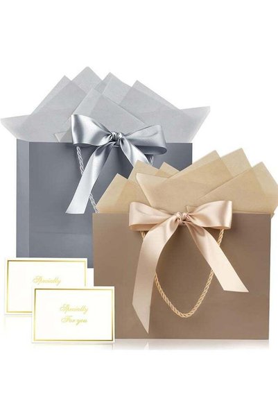 Generic 2 Pcs Large Gift Bag, Birthday Gift Bag With 2-Color Ribbon, 2 Greeti...