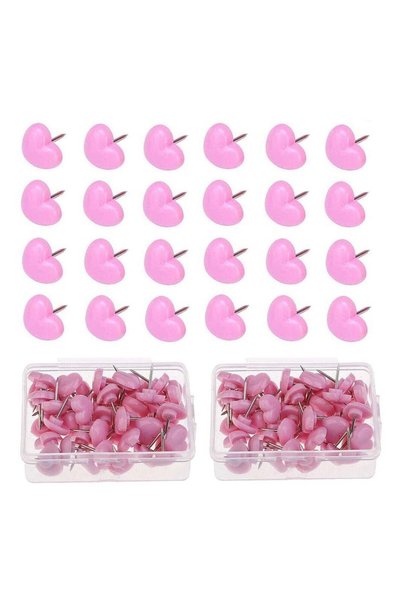 Generic 100 Pcs Pink Heart Push Pins - Decorative Thumb Tacks for Cork Boards...