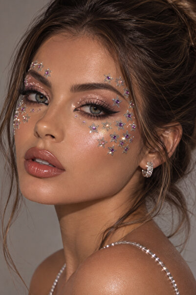 Gems Stickers Kendinden Yapışkanlı Simli Kristal Yüz Taşı Yıldız Şekilli Face...