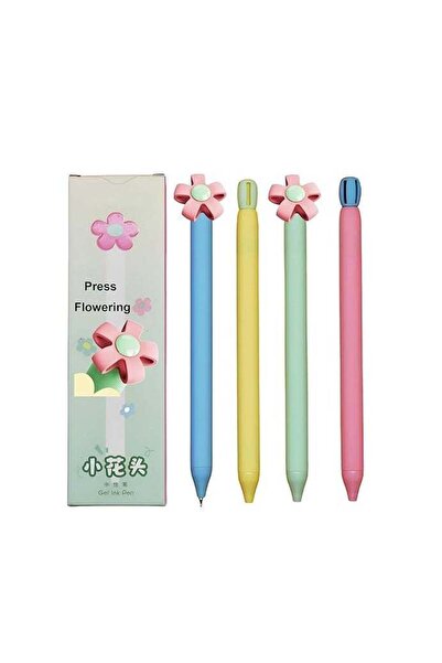Generic 4pcs Quick Dry Ink Pens,Retractable Cute Flower Gel Pens 0.5mm(Blue)