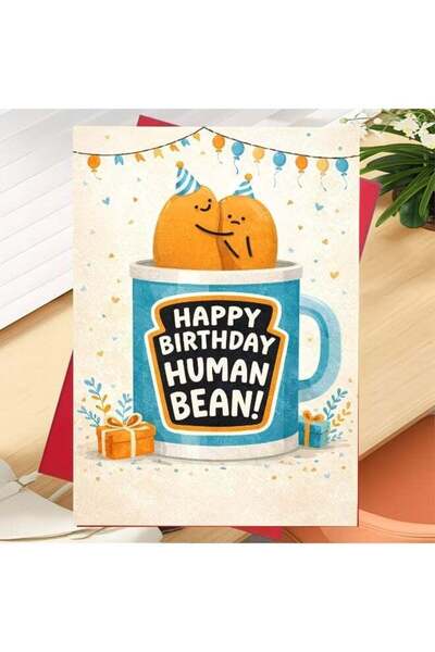 Generic Birthday Greeting Card with Envelope, Design Print (Bean)