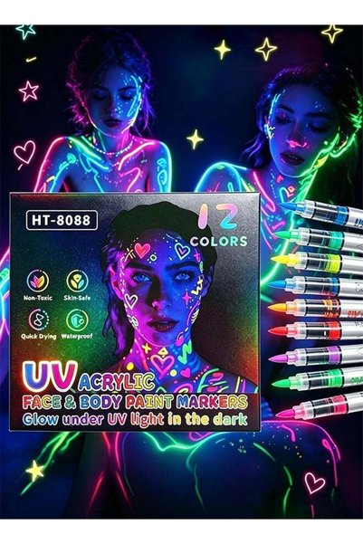 Generic 12-color luminous body painting, UV neon face painting pen, luminous ...