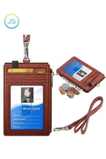 Generic Badge Holder with Zipper, PU Leather ID Badge Card Holder Wallet with...