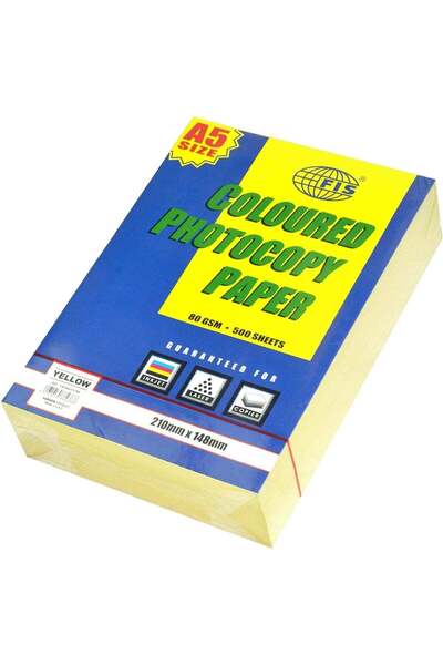 Generic FIS A5 Pastel Yellow Photocopy Paper - 500 Sheets, 80 GSM A5