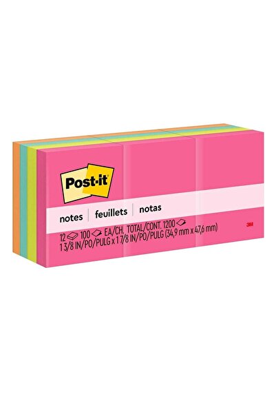 Generic 12-Pad Post-It Sticky Notes 1.5x2 Inch Size Neon Colours