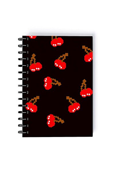 Generic Pacman Food Cherry Game Printed Spiral A5 Notebook Dark Brown/Red/White