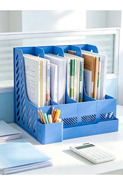 Generic Desktop File Sorter with Pen Cup, 4 Slots A4 Paper Document Organizer...